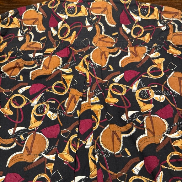 Vtg 90s Rhythm Blue Equestrian Shirt Fx Velvet Collar Horse Saddle Horn Print XL - Picture 12 of 15